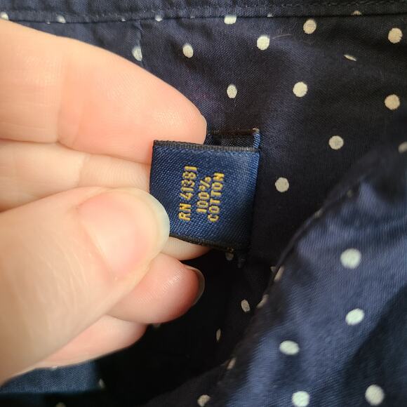 Polo Ralph Shirt Lauren Womens M Blue White Polka Dot Button Down Prep Corpcore - Picture 5 of 8